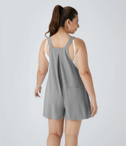 Pockets Waffle Casual Plus Size Short Overalls