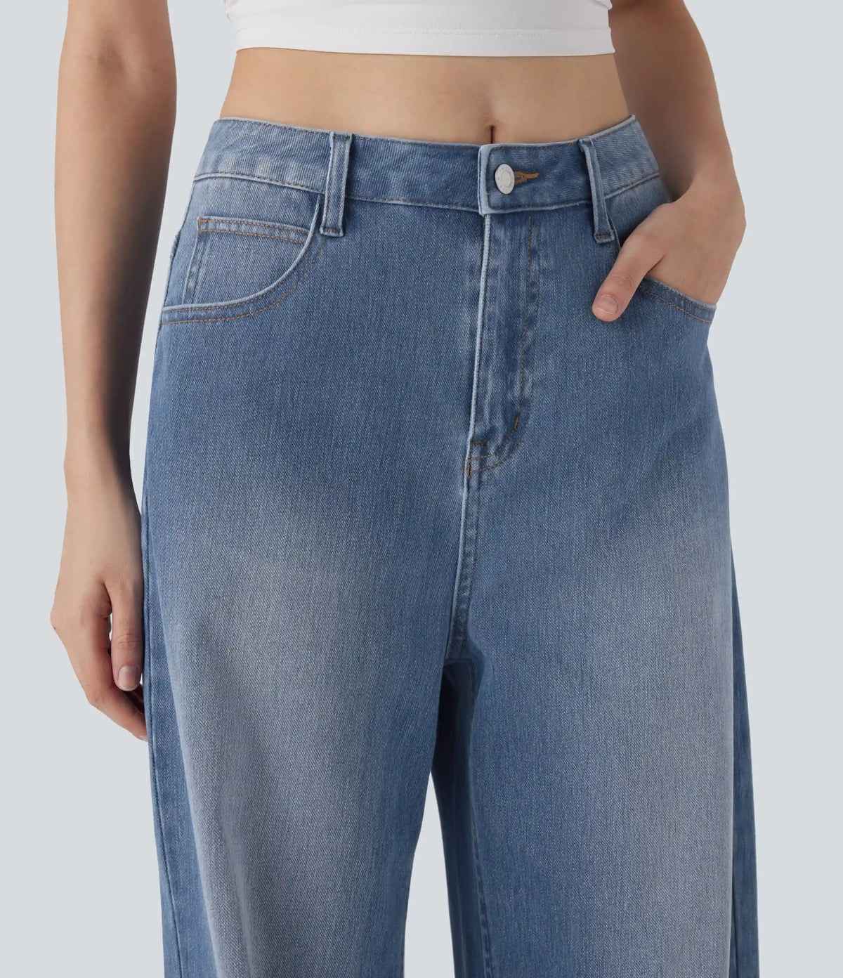 Halara Flex™ Mid Rise Washed Casual Baggy Jeans with Pockets