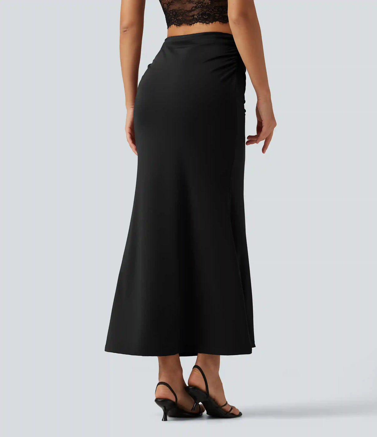 Tummy Control High Waisted 2-in-1 Ruched Casual Midi Mermaid Skirt