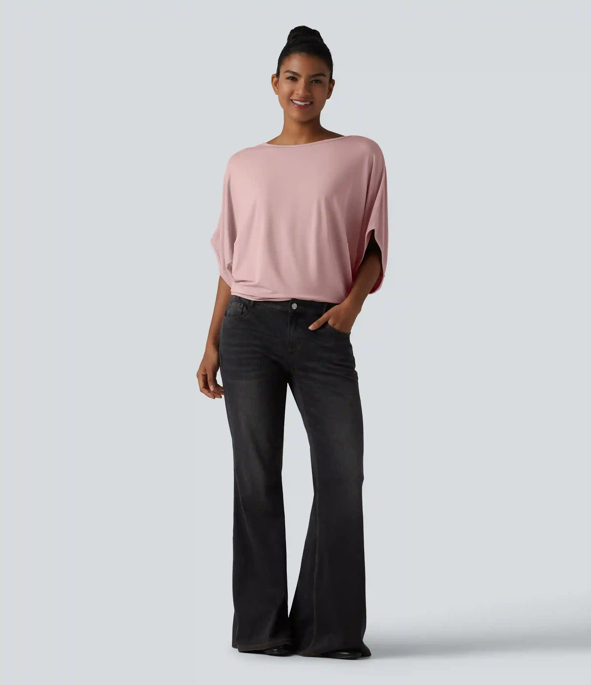 Round Neck Batwing Sleeve Relaxed Casual Top