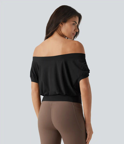 Off Shoulder Short Sleeve Oversize InstantCool Quick Dry Yoga Sports Top