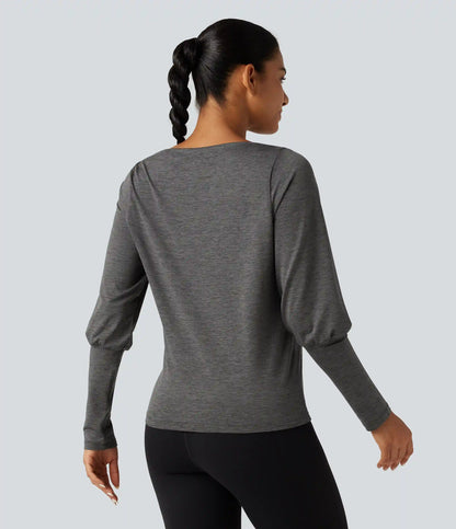 Boat Neck Long Sleeve Quick Dry Yoga Sports Top