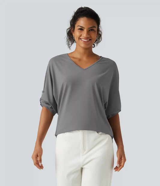V Neck Long Sleeve Work Blouse