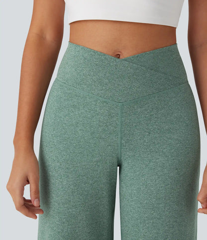 Crossover High Waisted Pocket Wide Leg Yoga Pants