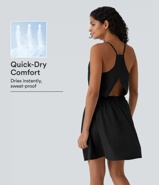 Breezeful™ Cut Out Pocket Pleated Mini Quick Dry Casual Dress