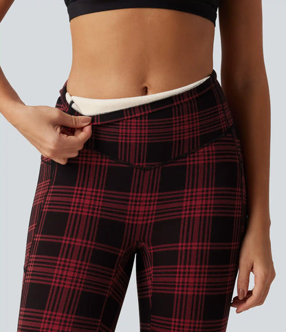 Halara UltraSculpt™ Plaid Print High Waisted Tummy Control Fleece Workout Leggings with Pockets