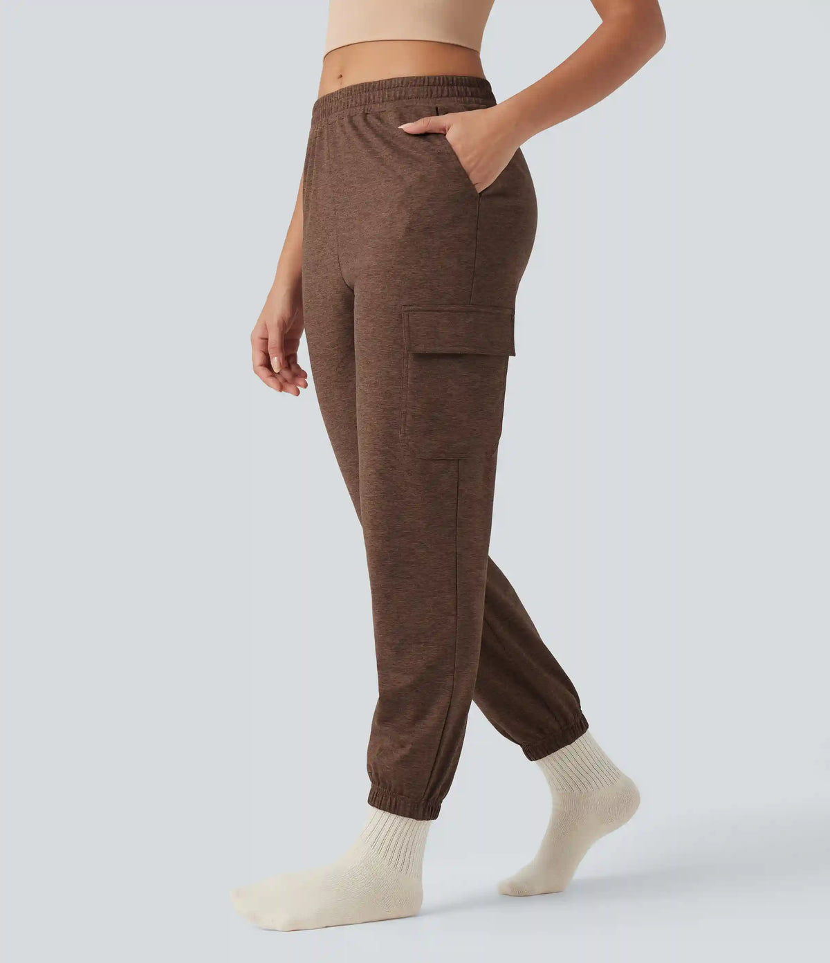 Mid Rise Quick Dry Heathered Lounge Cargo Joggers with Pockets-UPF40+