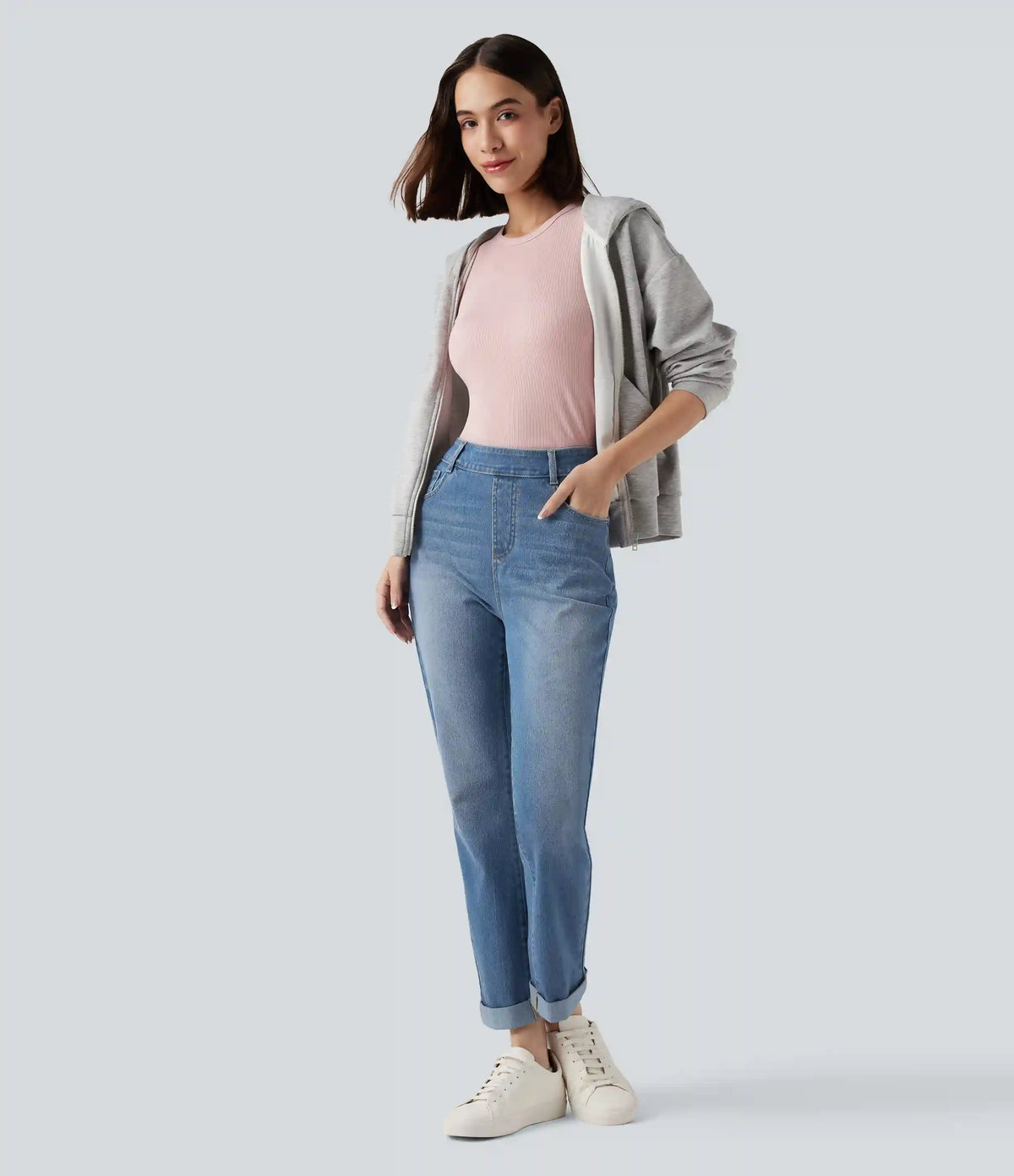 Halara Flex™ High Waisted Rolled Hem Casaul Slim Jeans with Pockets