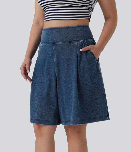 Plus Size Halara Flex™ High Waisted Baggy Denim Casual Shorts 10" with Pockets
