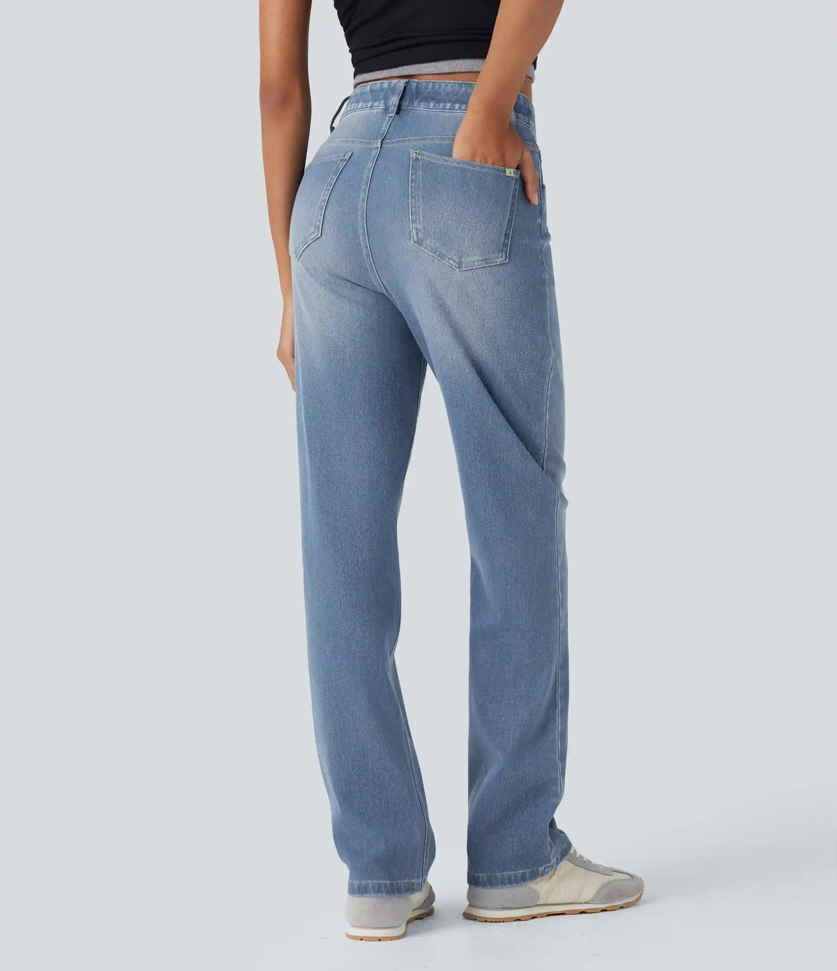 Halara Flex™ High Waisted Tummy Control Pockets Straight Leg Washed Casual Jeans