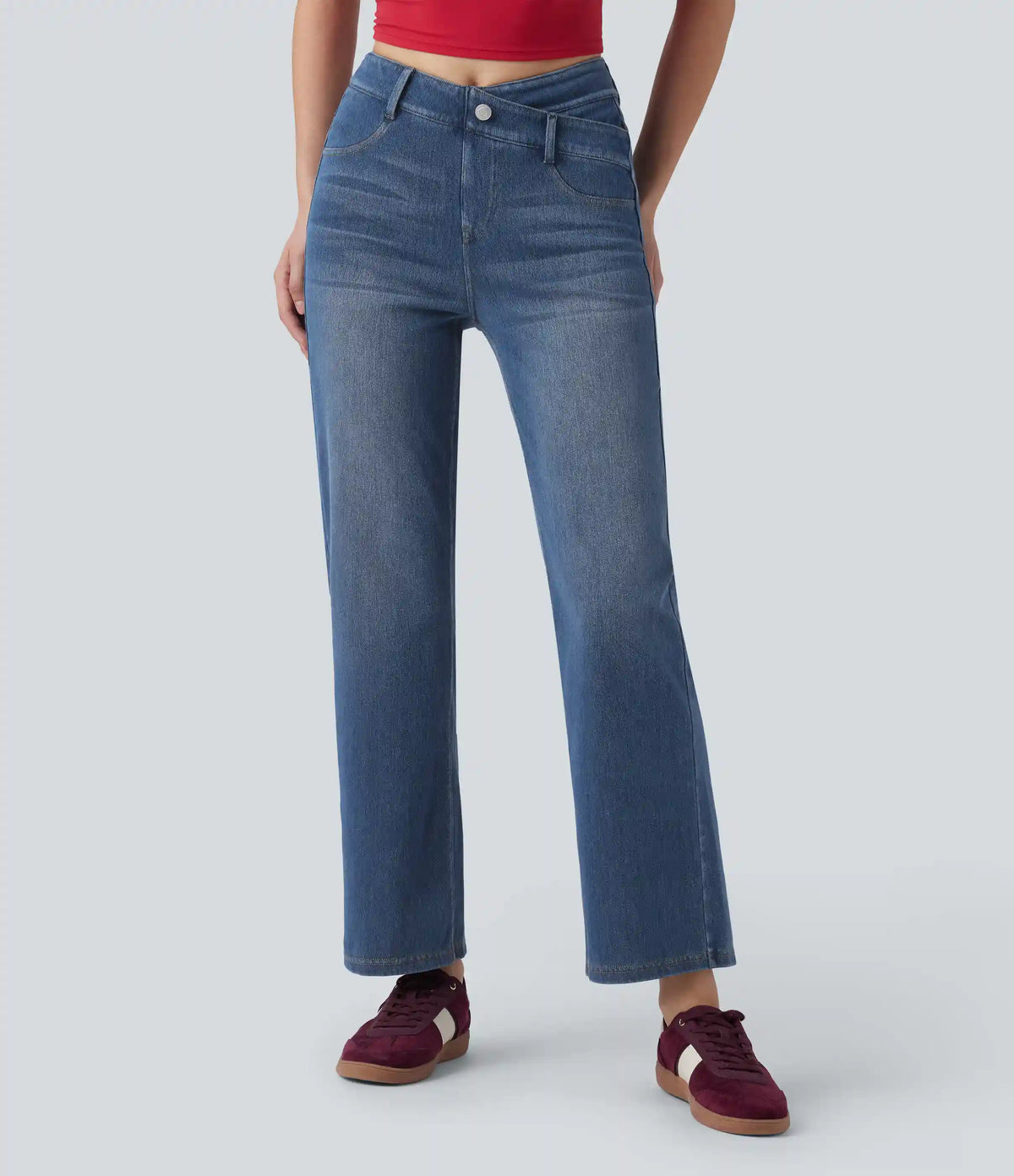 Halara Flex™ Mid Rise Crossover Tummy Control Straight Leg Casual Jeans with Pockets