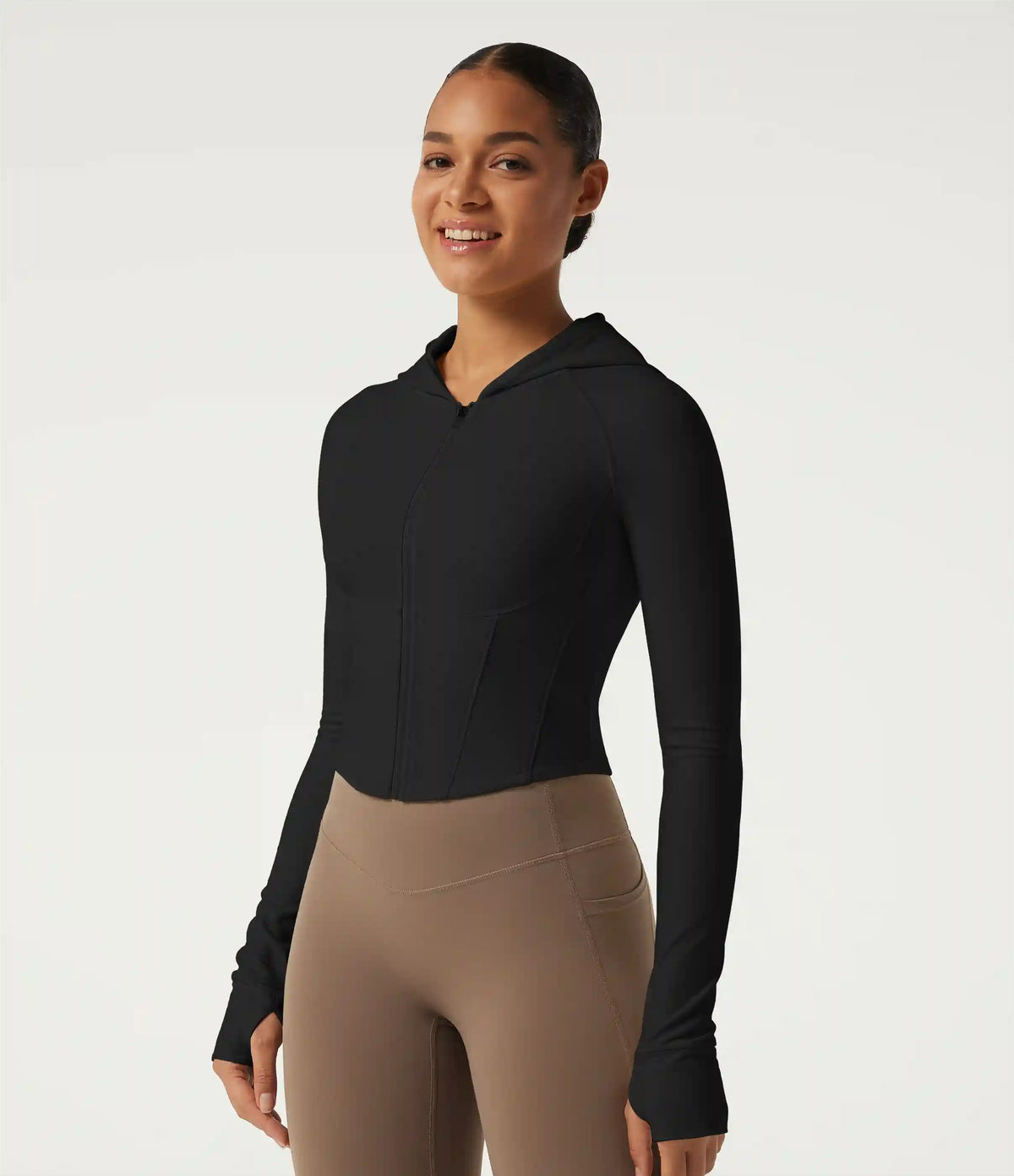 Hooded Long Sleeve Workout Jacket with Thumb Hole