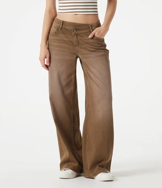 Halara Flex™ Asymmetric Low Rise Wide Leg Colorful Washed Casual Jeans with Pockets