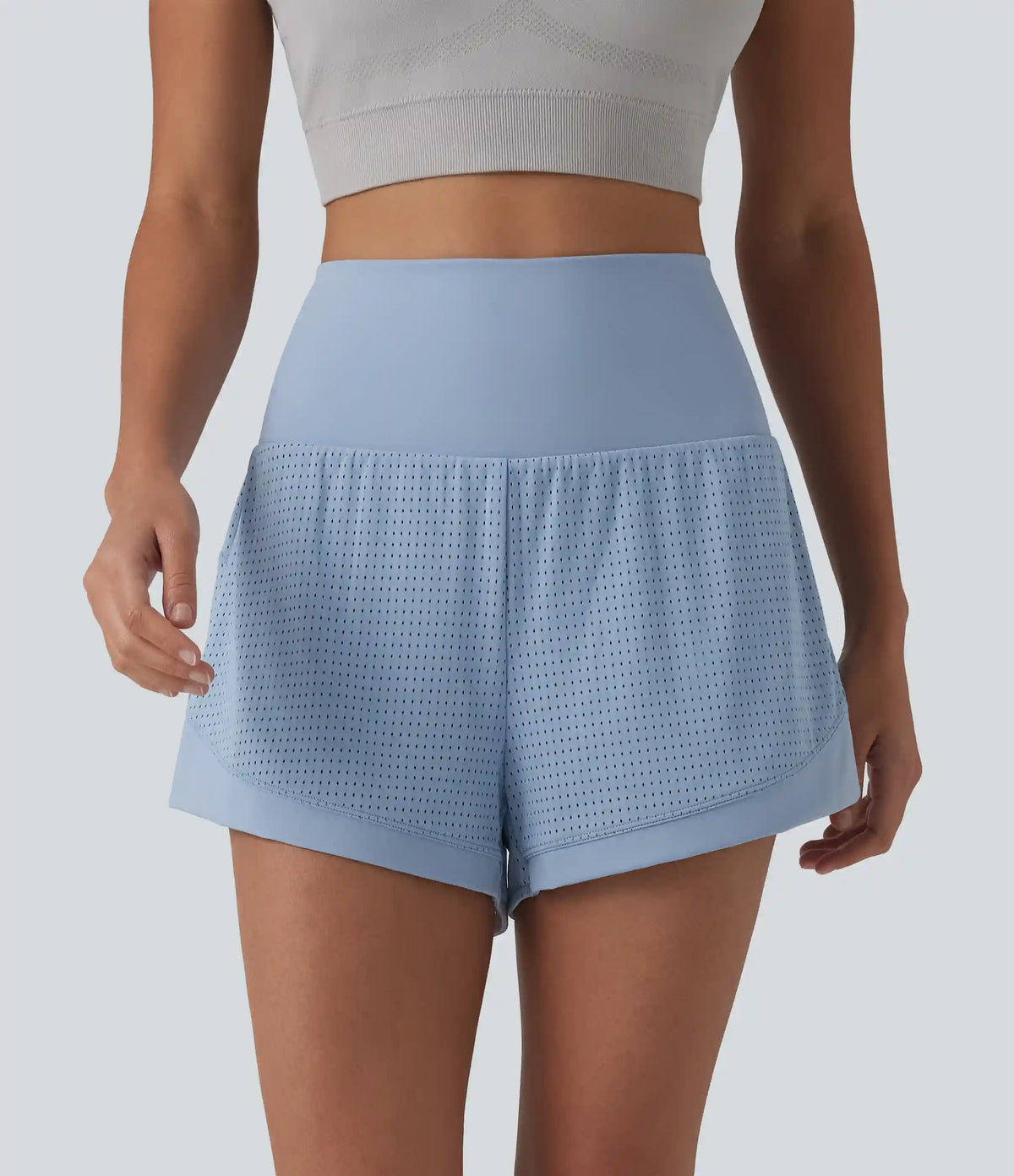 High Waisted Tummy Control Eyelet 2-in-1 Yoga Shorts 2.5'' with Pocket
