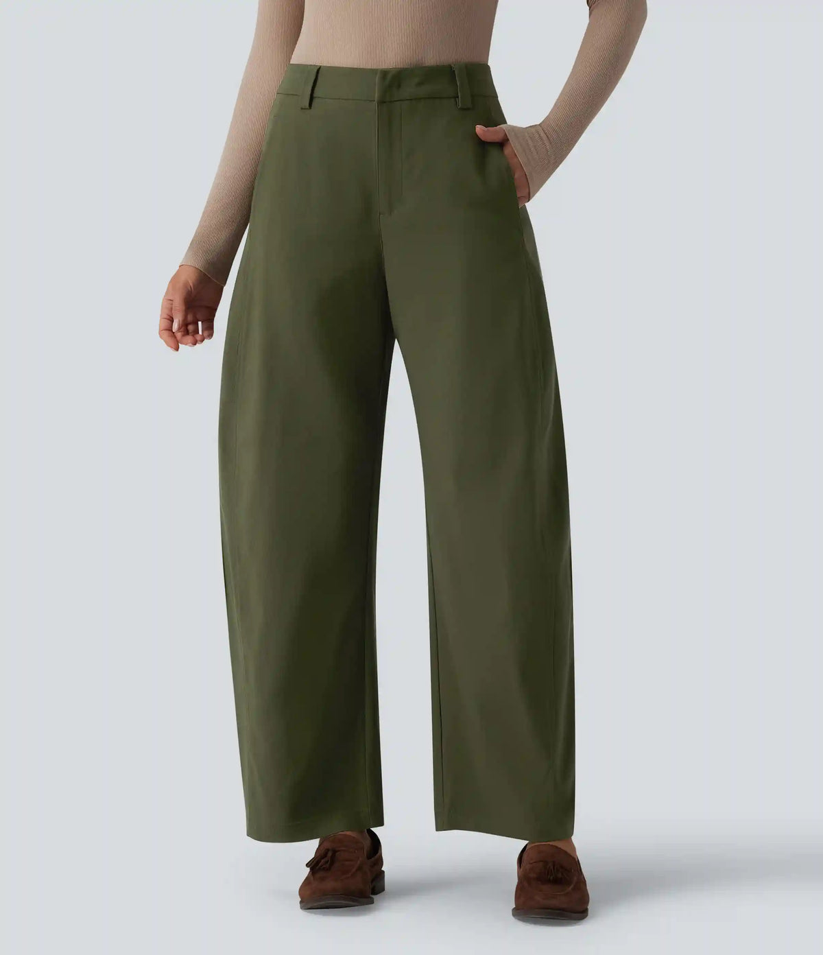Mid Rise Work Barrel Leg Pants with Pockets