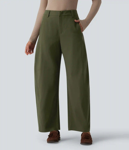 Mid Rise Work Barrel Leg Pants with Pockets
