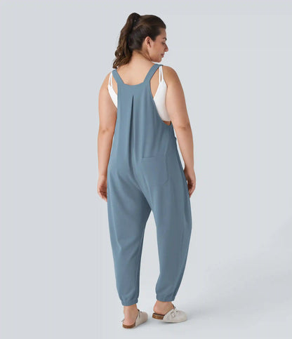 Pockets Waffle Casual Plus Size Jogger Overalls