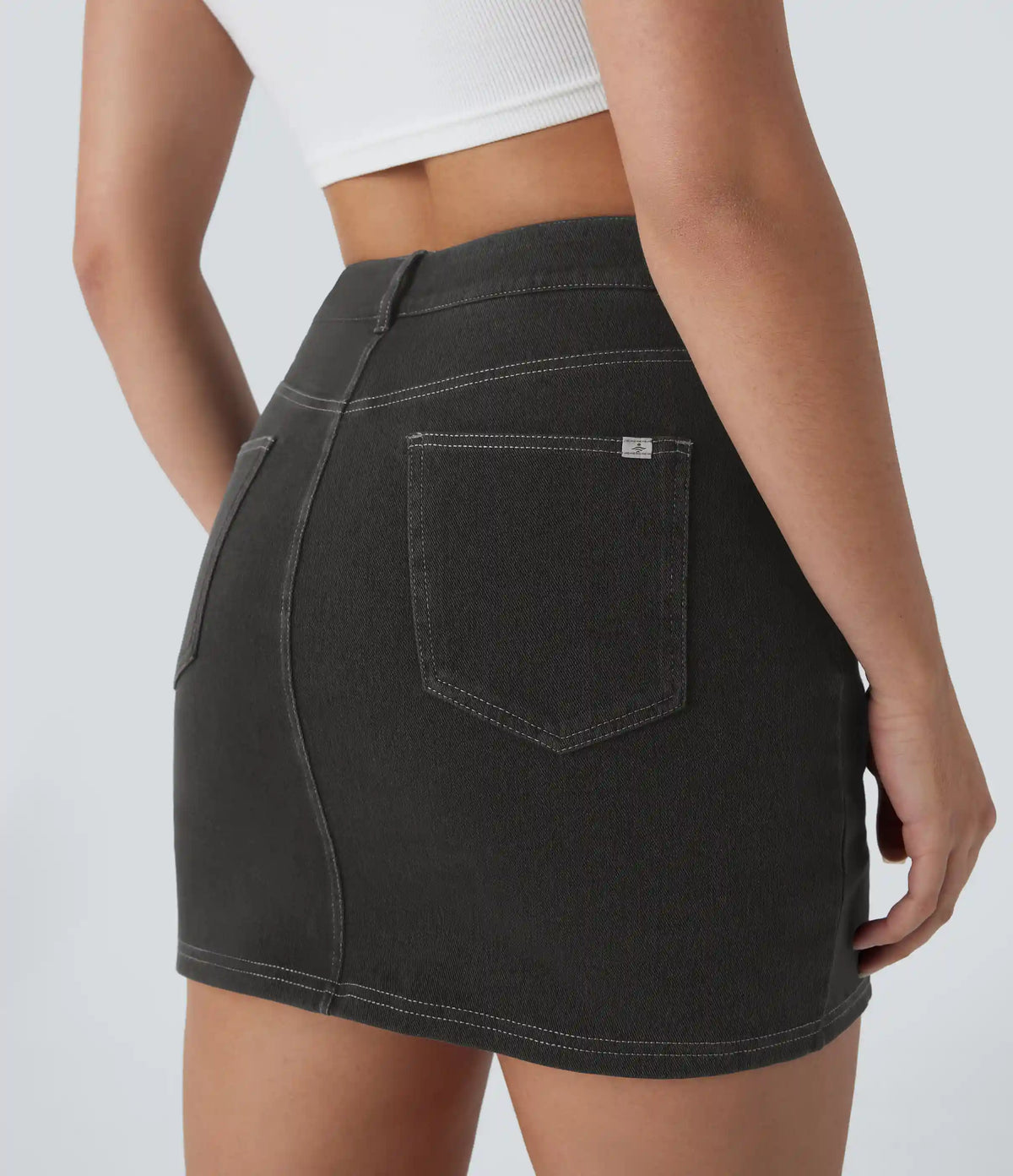 Halara Flex™ High Waisted Pockets 2-in-1 Bodycon Mini Washed Denim Casual Skirt