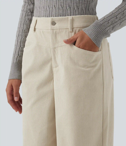 Mid Rise Straight Leg Corduroy Casual Pants with Pockets
