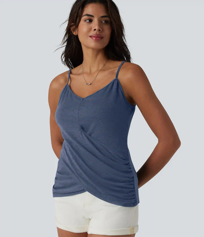 Adjustable Straps Ruched Crossover Hem Casual Heathered Tank Top