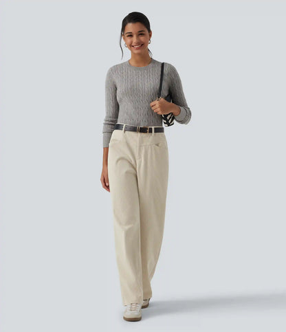 Mid Rise Straight Leg Corduroy Casual Pants with Pockets