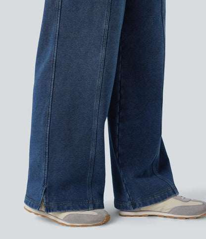 Halara Flex™ High Waisted Drawstring Split Straight Leg Casual French Terry Sweatpants Jeans with Pockets