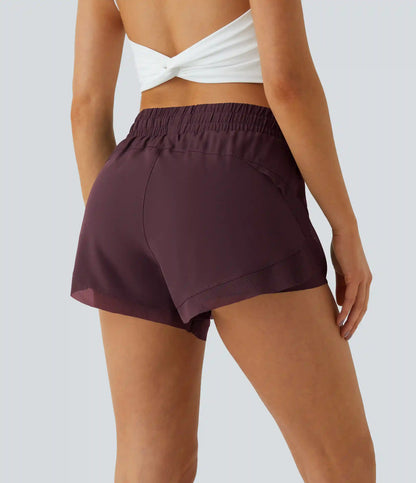 Mid Rise Drawstring Contrast Mesh 2-in-1 Flowy Running Shorts 3''