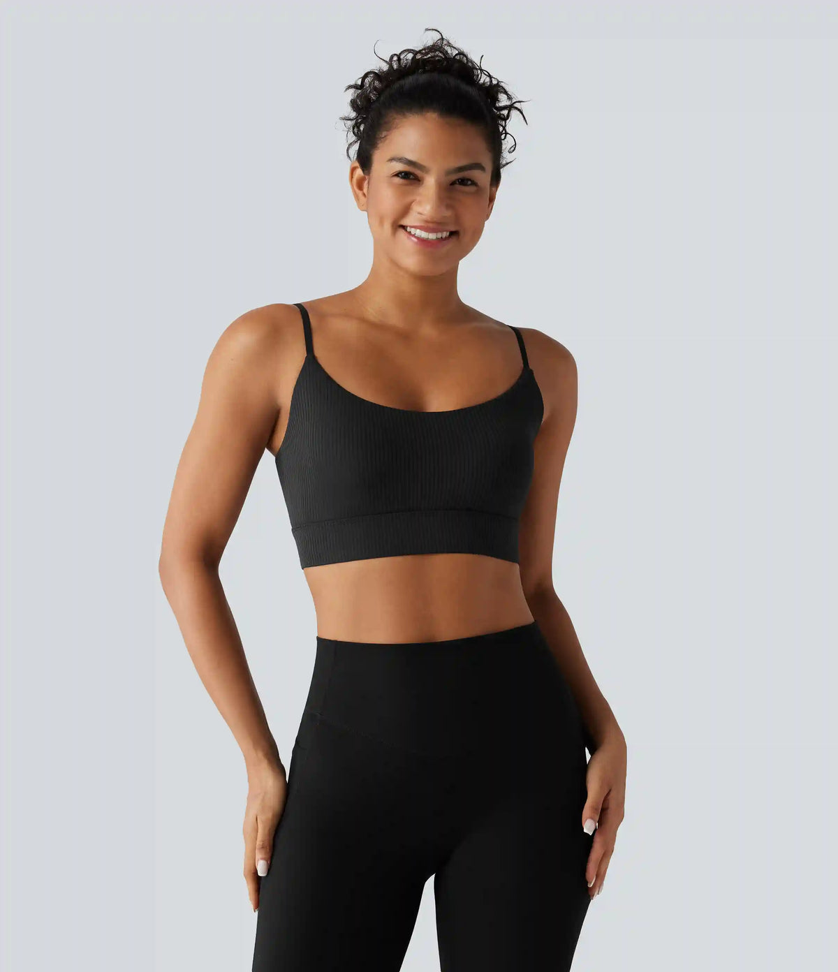 Ribbed Knit Low Support Built-in Bra Yoga Sports Bra
