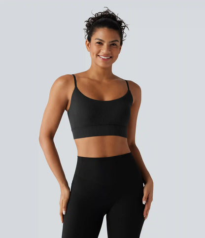 Ribbed Knit Low Support Built-in Bra Yoga Sports Bra