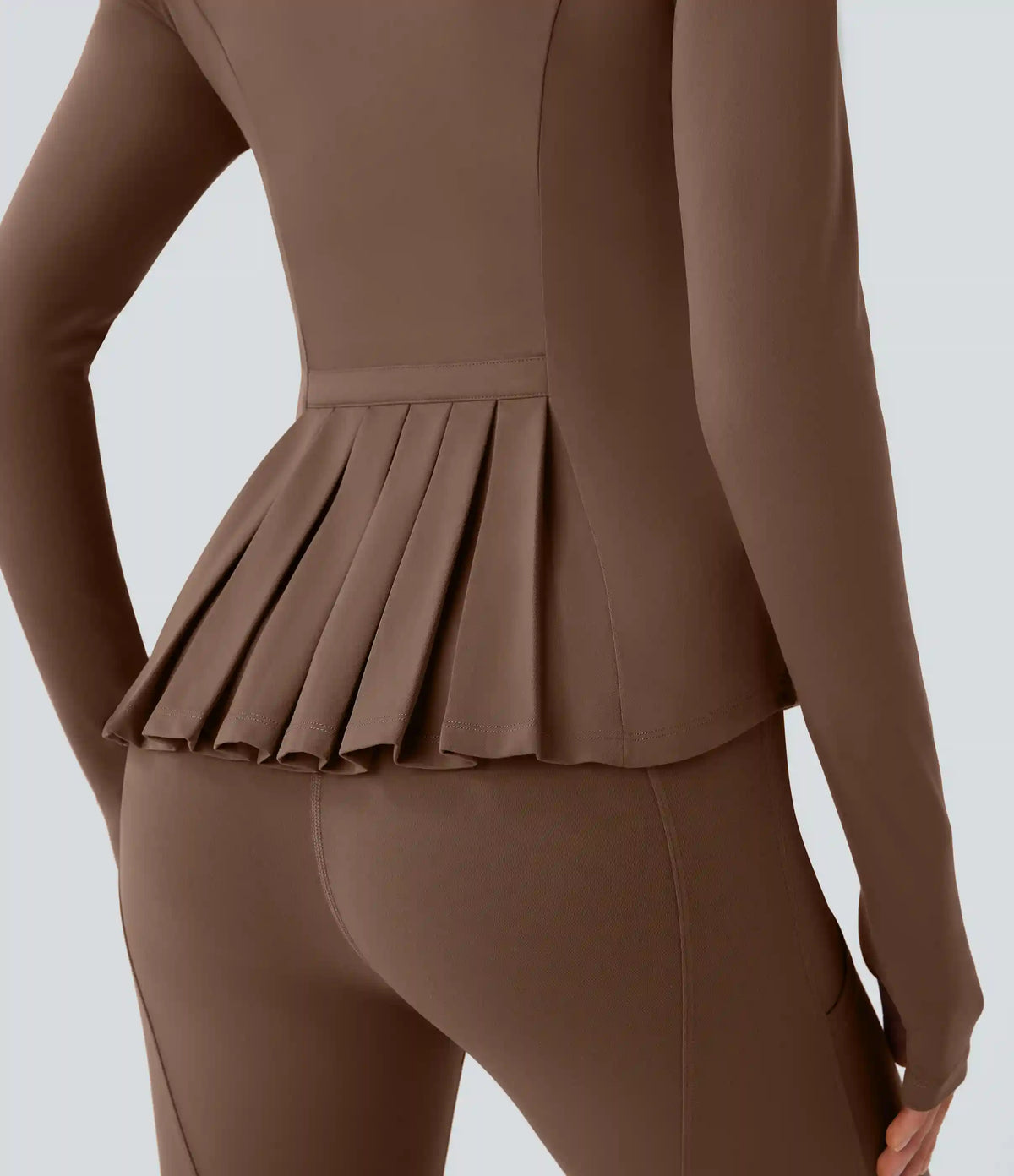SoftlyZero™ Stand Collar Thumb Hole Pockets Pleated Zipper Slim Jacket