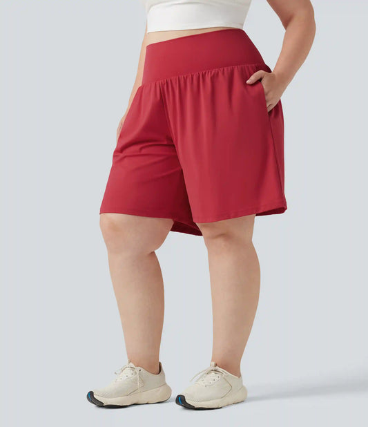 Plus Size SoftlyZero™ Airy Super High Waisted 2-in-1 InstantCool Yoga Shorts 9'' with Pockets