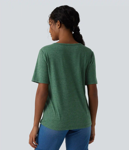 V-neck Short Sleeve Relaxed Heathered Casual T-Shirt