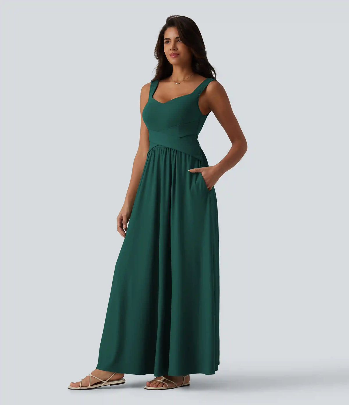 Built-in Bra Flowy Maxi Casual Dress with Pockets DD-F