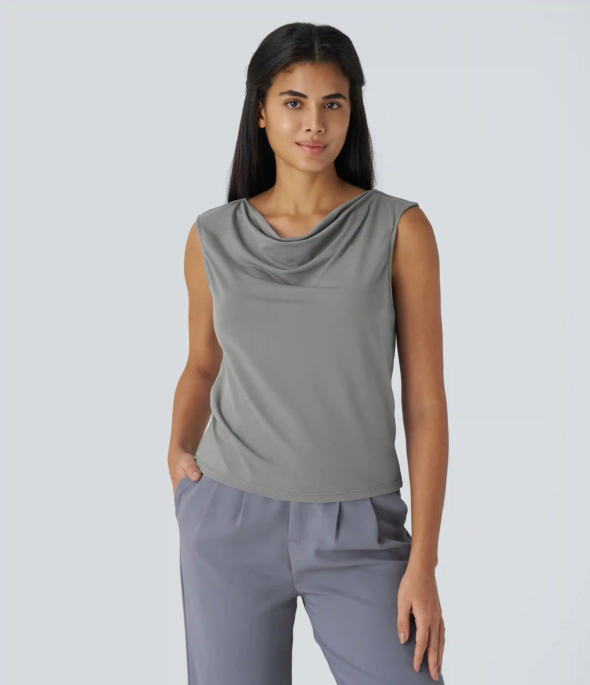 Cowl Neck Sleeveless Work Blouse