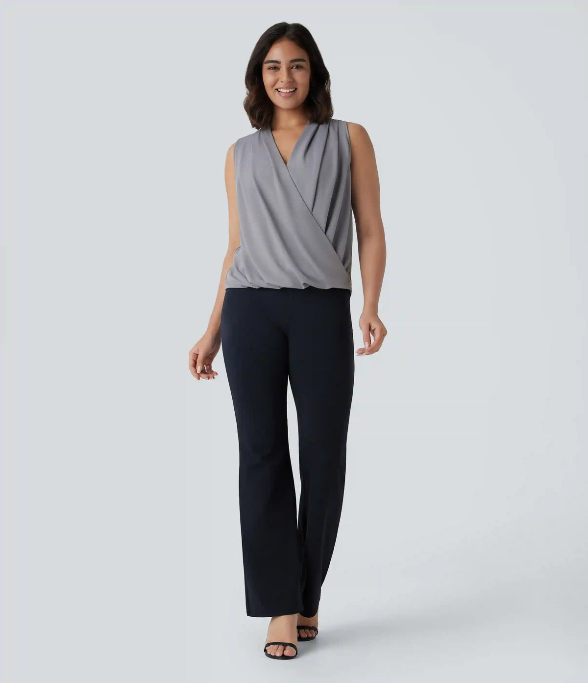 V Neck Sleeveless Wrapped Crossover Work Blouse