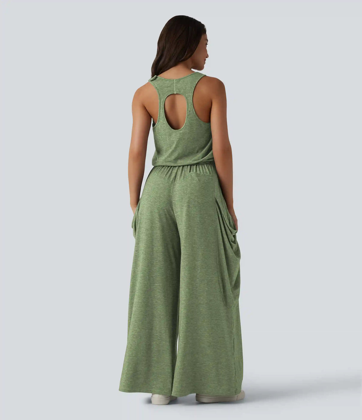 Sleeveless Cut Out Wide Leg Casual Jumpsuit with Pockets-Easy Peezy Edition