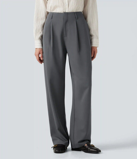 High Waisted Wide Leg Work Pants with Pockets