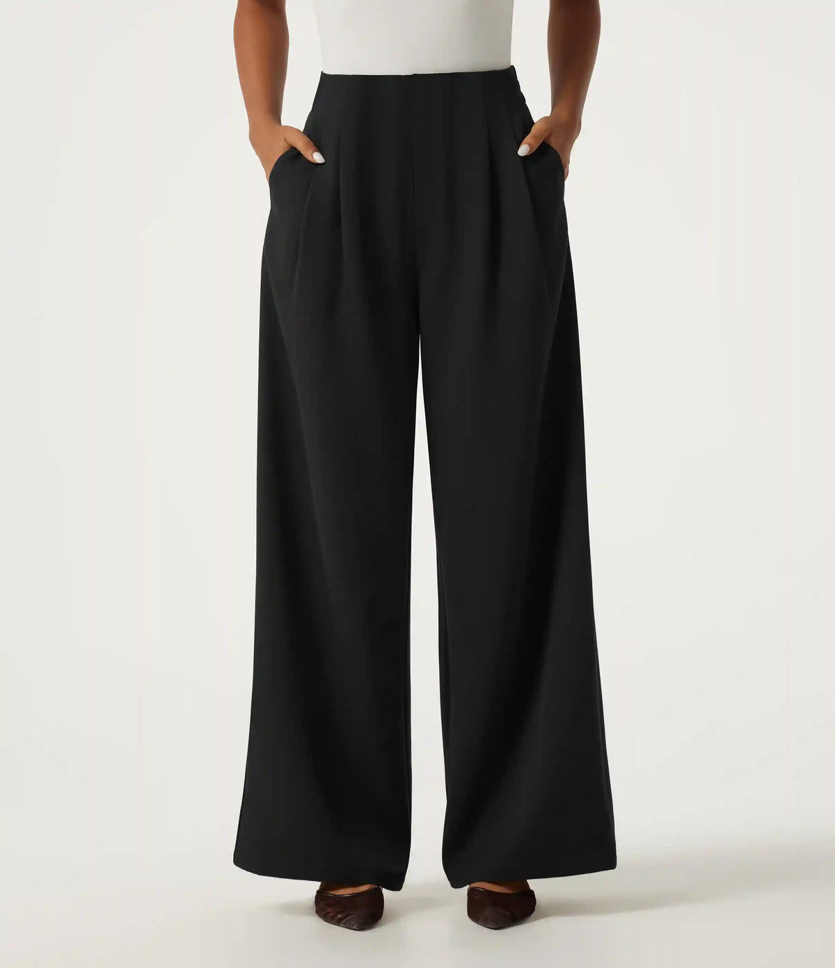 High Waisted Wide Leg Work Pants with Pockets