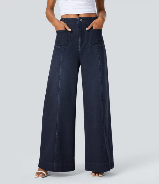 Halara Flex™ High Waisted Pockets Washed Casual Wide Leg Jeans
