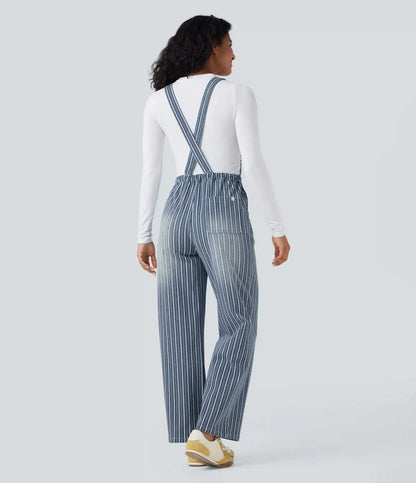 Halara Flex™ Drawstring Stripe Straight Leg Denim Casual Overalls with Pockets