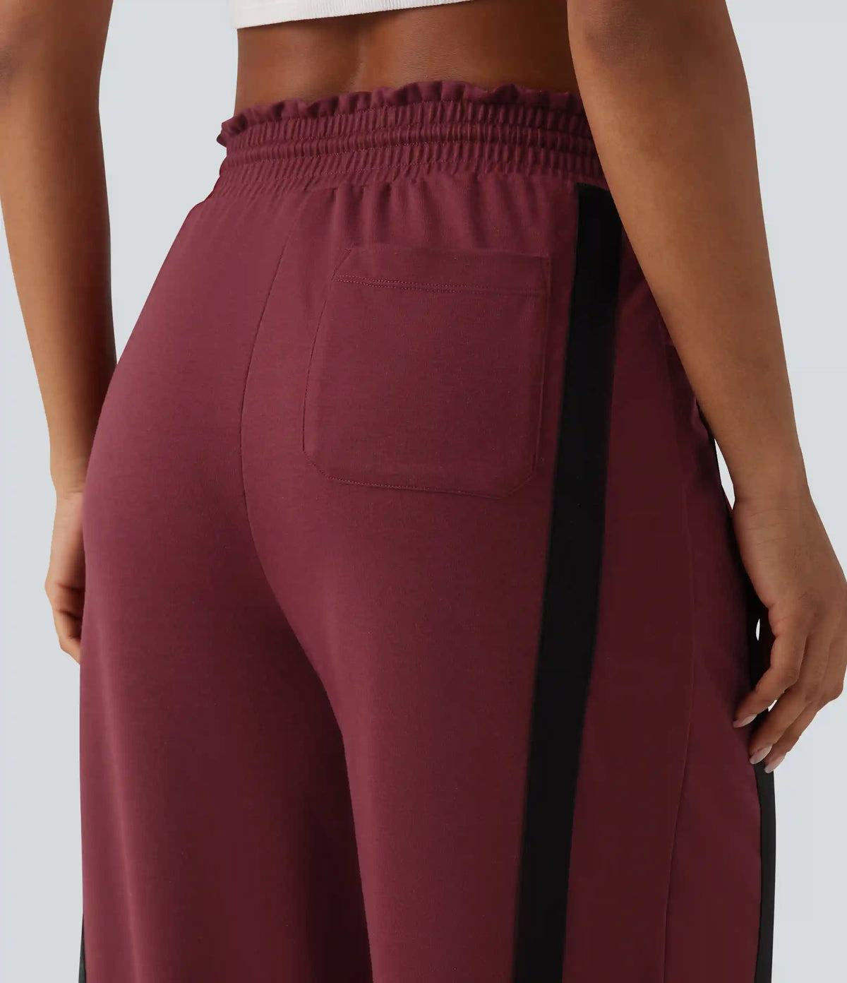 High Waisted Drawstring Curved Hem Color Block Casual Wide Leg Sweatpants with Pockets