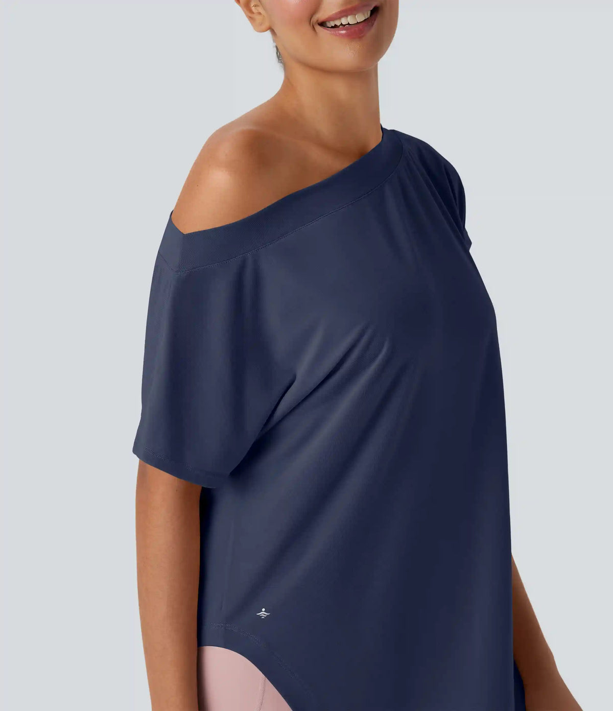 One Shoulder Short Sleeve Curved Hem High Low Quick Dry Yoga Sports Top