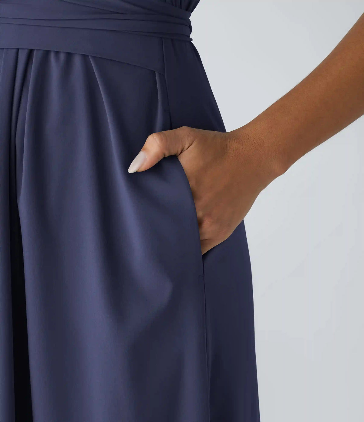 Breezeful™ V Neck Short Sleeve Pocket Tie Back Quick Dry Midi Casual Dress-Longer Length