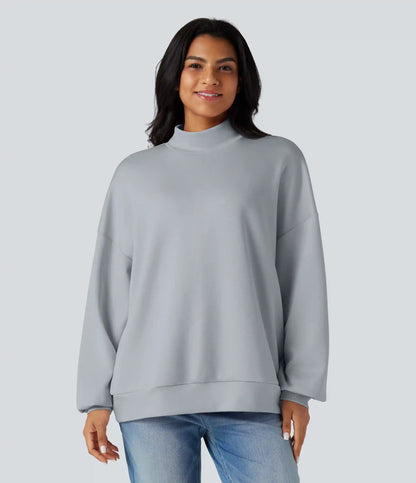 Mock-neck Relaxed Casual Sweatshirt with Pockets