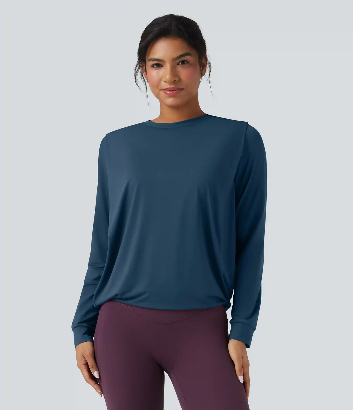 Round Neck Long Sleeve Ruched Yoga Sports Top-UPF50+