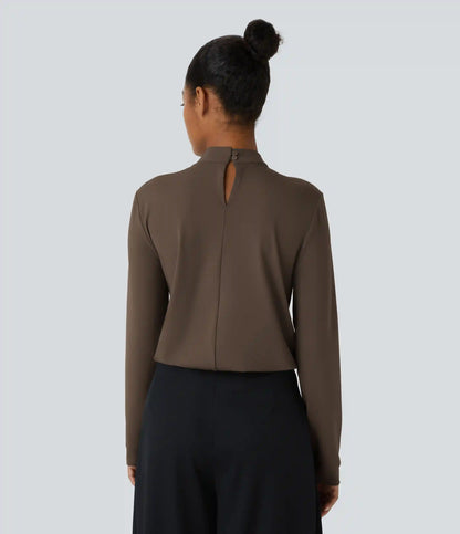 Stand Collar Back Long Sleeve Work Blouse