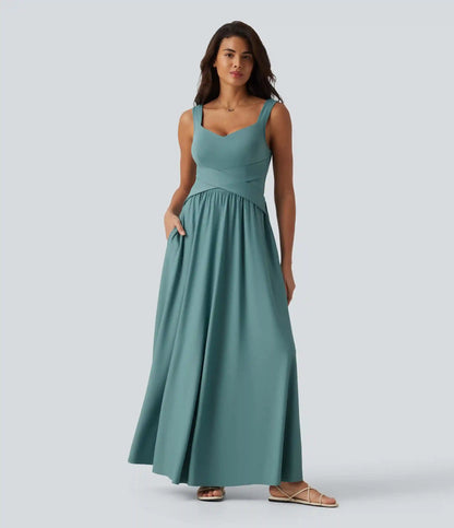 Built-in Bra Flowy Maxi Casual Dress with Pockets DD-F