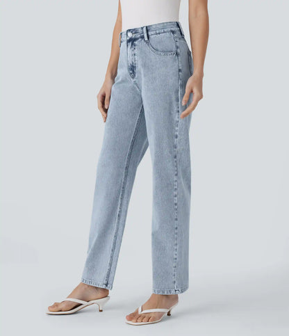 Halara Flex™ High Waisted Zipper Pockets Straight Leg Casual Jeans