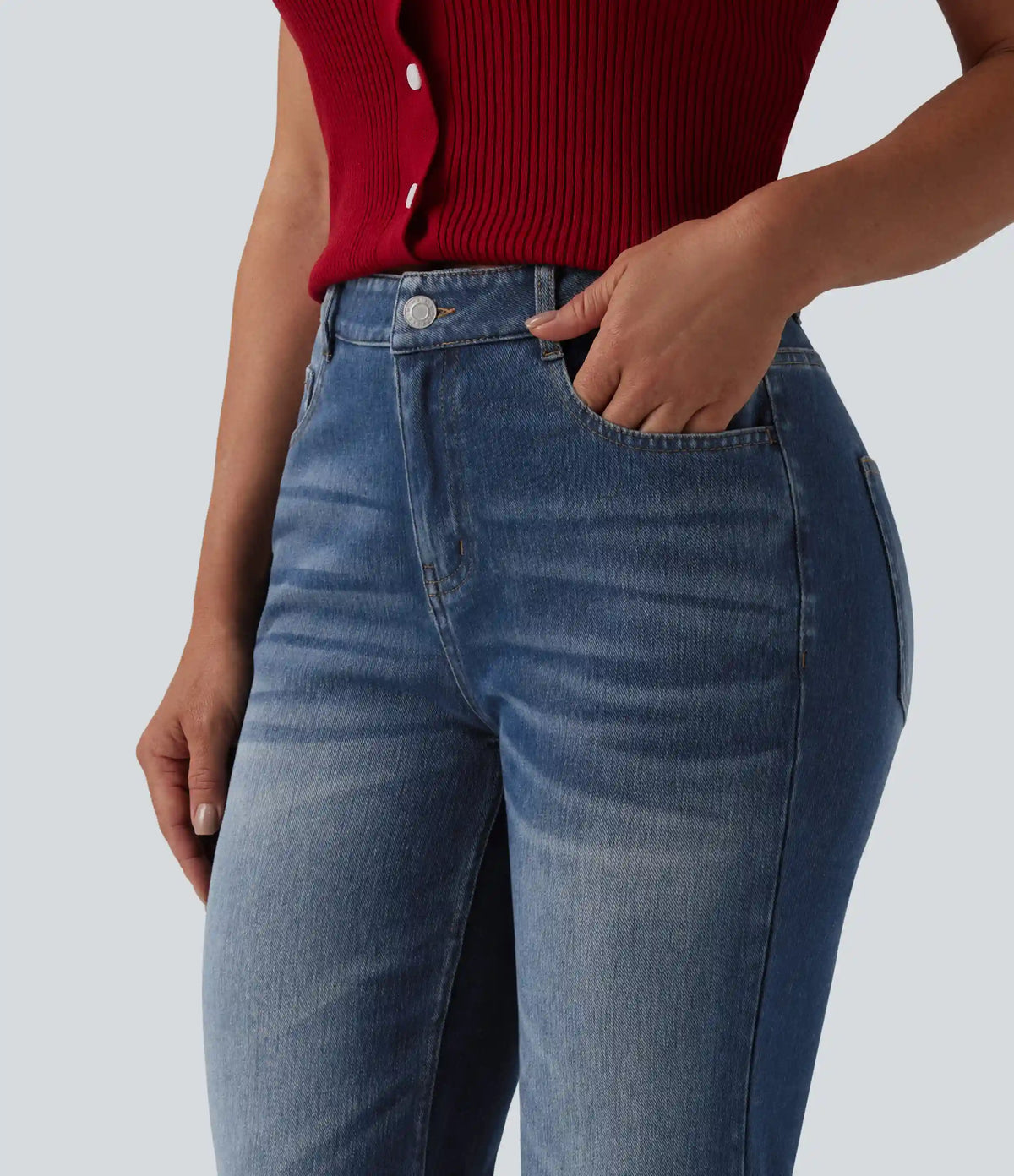 Halara Flex™ Mid Rise Washed Casual Flare Jeans with Pockets