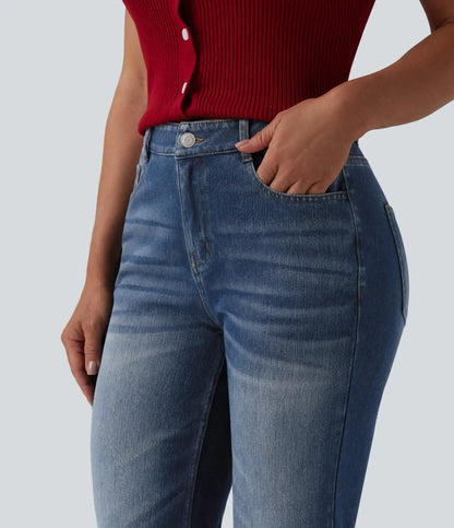 Halara Flex™ Mid Rise Washed Casual Flare Jeans with Pockets